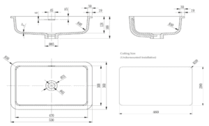 Thalios - Undermount - 530 x 360 x 168mm dimension drawing
