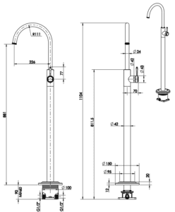 Mica Heritage Freestanding Bath Mixer - Trim Kit Only dimension drawing
