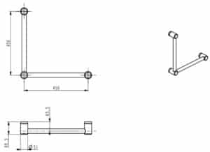 Mica Care Grab Rail - 90 Degree - 450x450mm dimension drawing