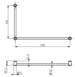 Mica Care Grab Rail - 90 Degree - 600x1000mm dimension drawing