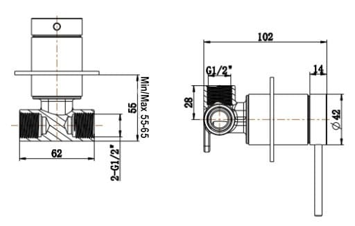 LVB Mica Shower Mixer - TRIM KIT ONLY dimension drawing