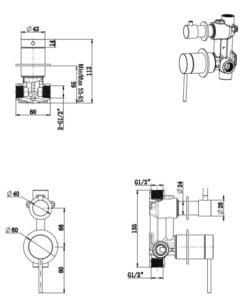 LVB Mica Shower Mixer Diverter - TRIM KIT ONLY dimension drawing