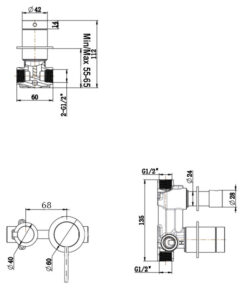 Mica Heritage Shower Mixer Diverter - Sideways - Trim Kit Only dimension drawing