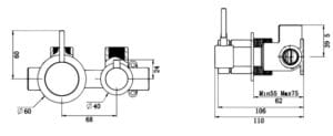 Mica Shower Mixer Diverter - Sideways Reverse - Trim Kit Only dimension drawing