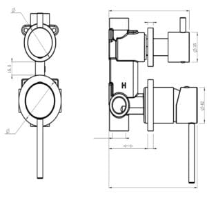 LVB Mica Shower Mixer Diverter - 2P dimension drawing
