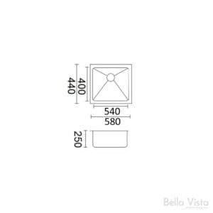 Luminare Sink 580 x 440mm dimension drawing