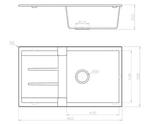 Fomos Sink 860 x 500mm dimension drawing