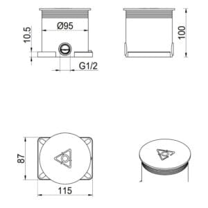 Lantra / Beki Freestanding Bath Filler - BODY ONLY dimension drawing