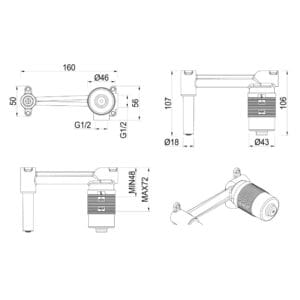 Lantra Wall-Spout Combo - BODY ONLY dimension drawing
