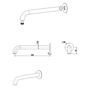 Mica Heritage Bath/Basin Spout dimension drawing