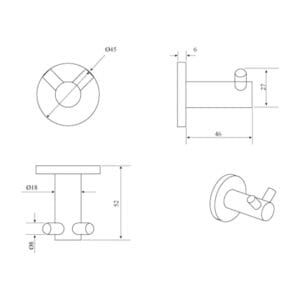Mica Double Robe Hook dimension drawing