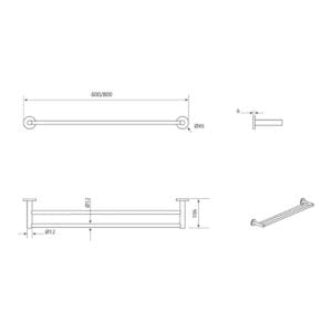 Mica Double Towel Rail dimension drawing