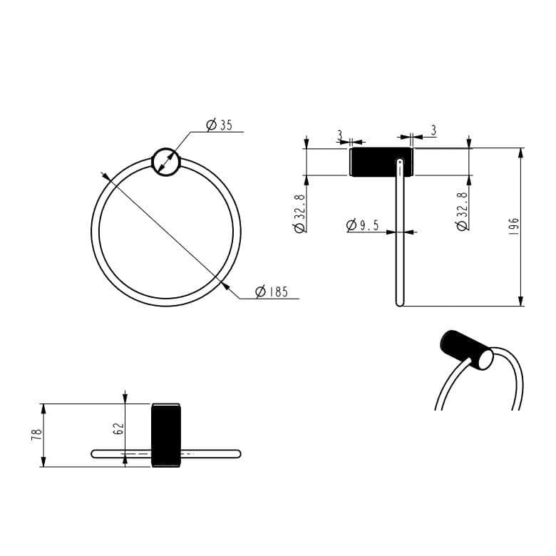 Mica Fluted Towel Ring dimension drawing