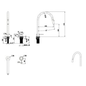 Mica Pull-out Hob Mixer Set dimension drawing
