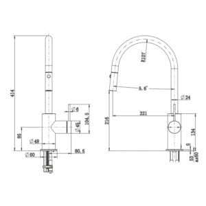 Mica Fluted Pull-out Sink Mixer dimension drawing