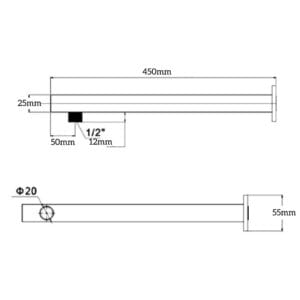 Mica Wall Shower Arm Straight dimension drawing