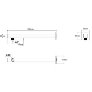 square wall shower arm 450 dimensions diagram
