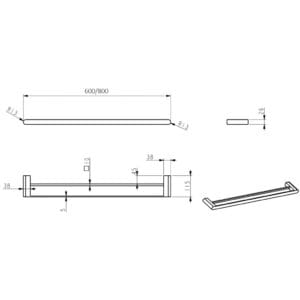 Supra Double Towel Rail dimension drawing