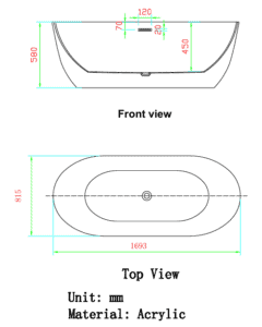 Sorrento-II Free Standing Bath Tub 1693mm dimensions drawing
