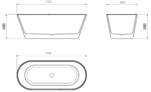 Vivo-II Free Standing Bath Tub 1700mm dimensions drawing