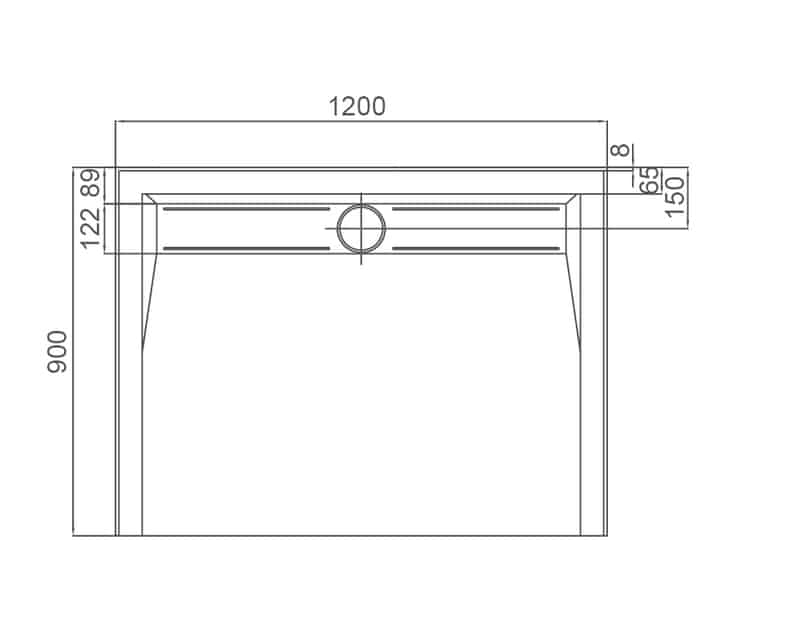 Dimension drawing for the SMC Shower Base With Channel 1200 x 900mm