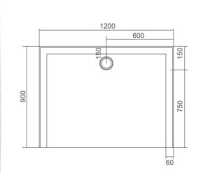 Dimension drawing for the SMC Shower Base 1200 x 900mm