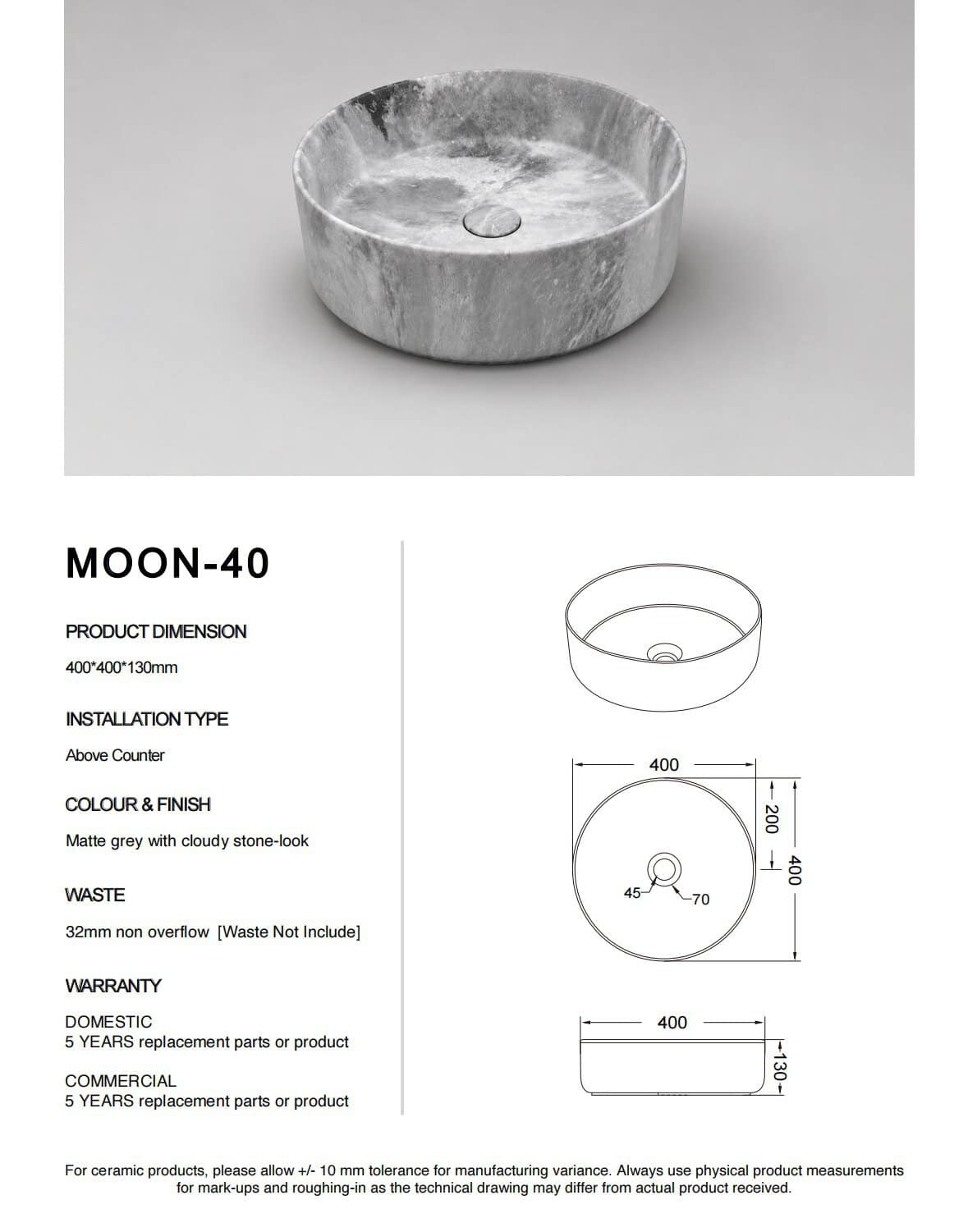 Moon 40 specifications