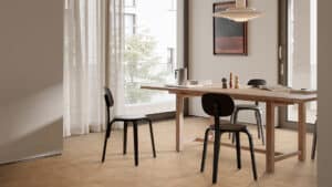 Terracotta look tile in Sand on a dining room floor