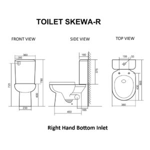 Skewa Toilet Suite Right Hand dimensions drawing